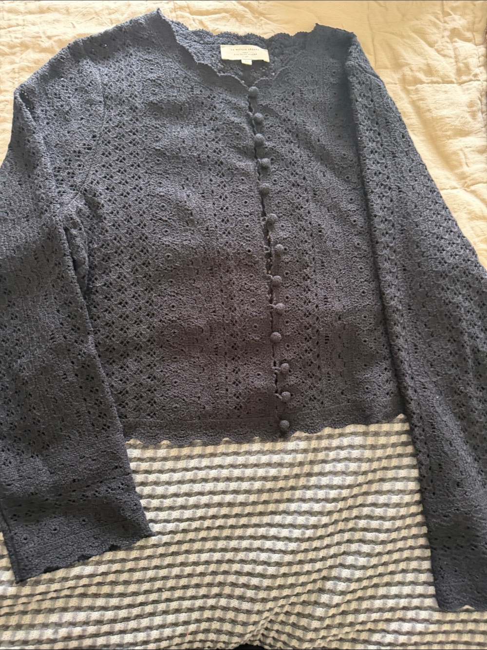 Sezane Knit blackButton-Front Women's cotton cropped Sweater